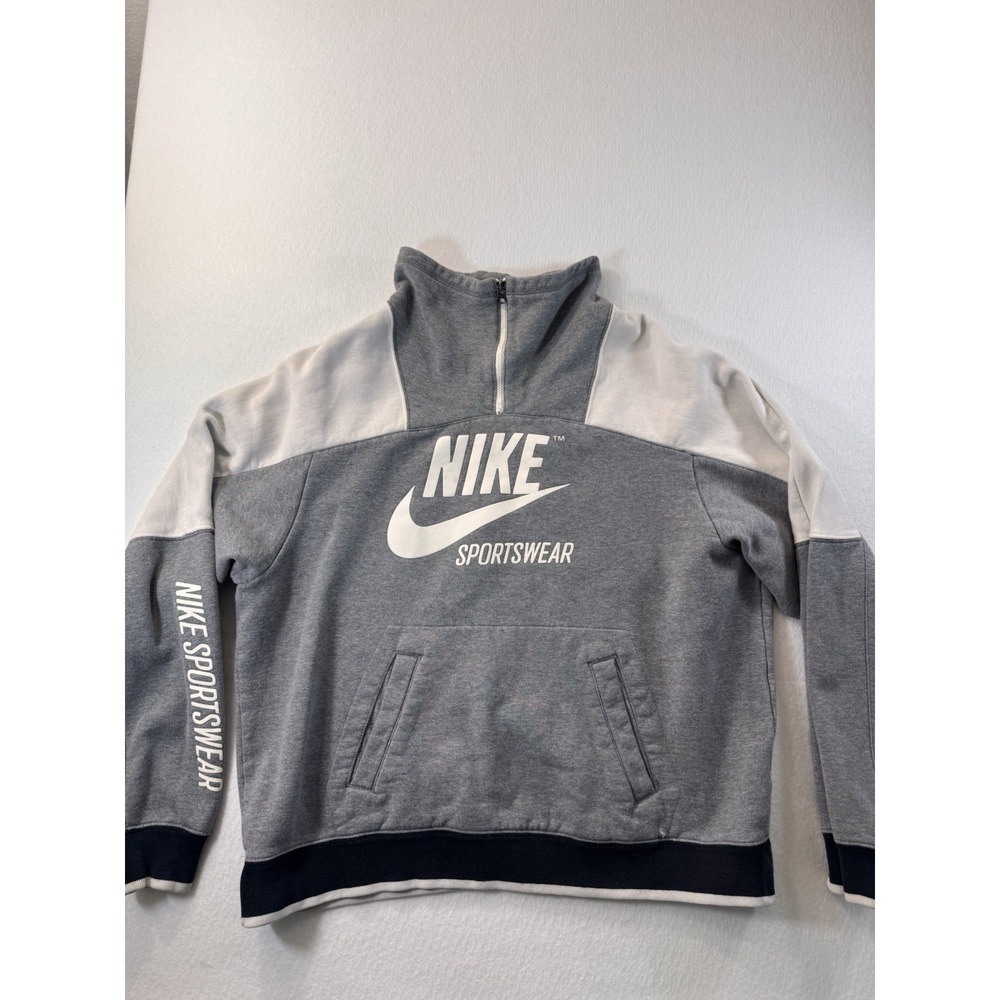 Nike Sportswear 1/4 Zip Womens Mock Neck Sweatshirt L Gray Active Gym Training
